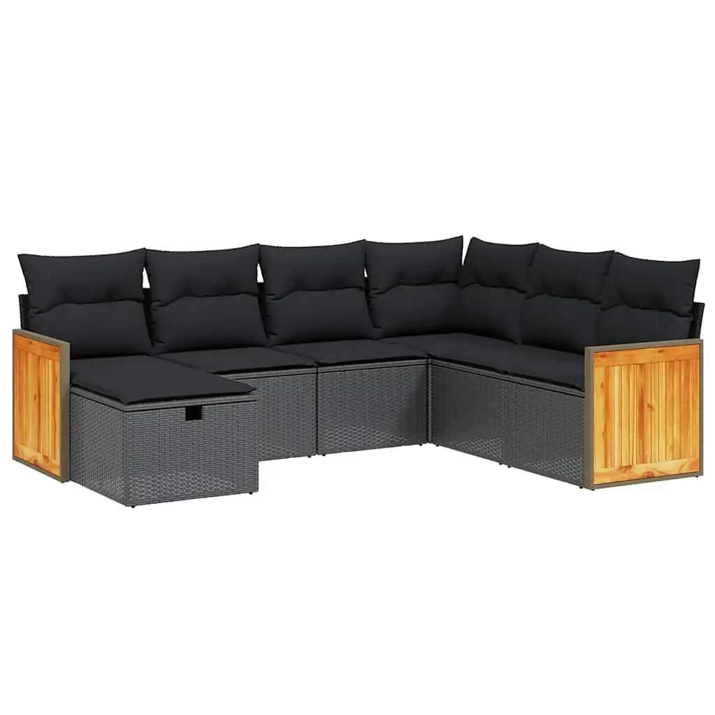 7 Piece Garden Sofa Set with Cushions Black Poly Rattan 3265759 - Furniture