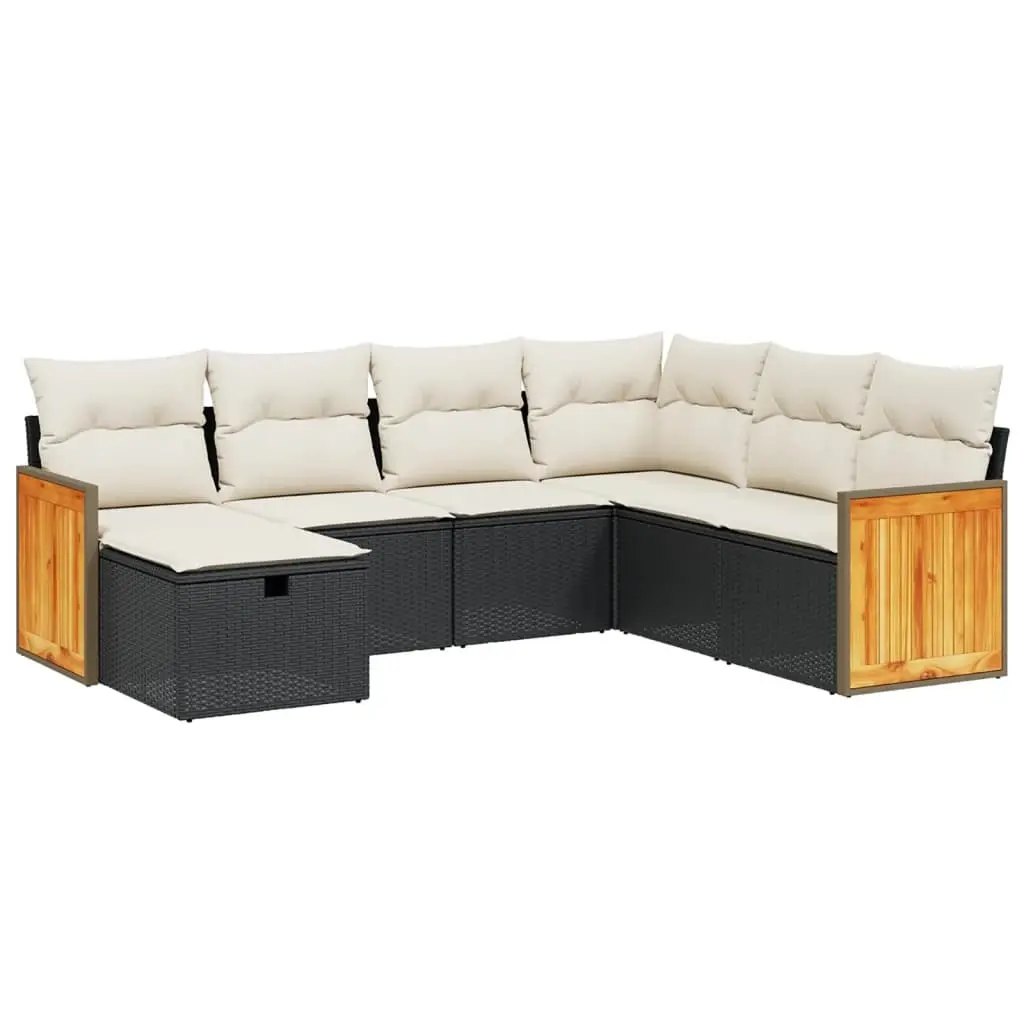 7 Piece Garden Sofa Set with Cushions Black Poly Rattan 3265760 - Furniture