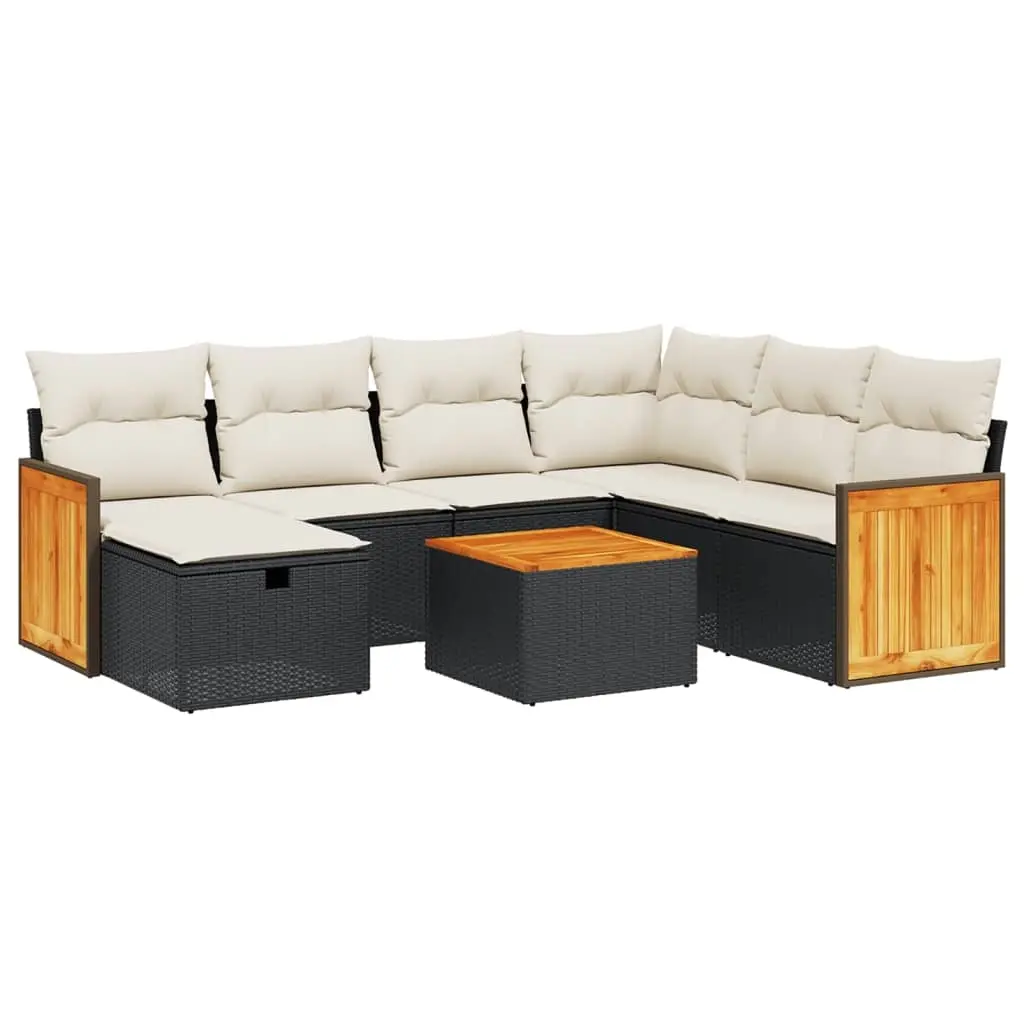 8 Piece Garden Sofa Set with Cushions Black Poly Rattan 3265767 - Furniture