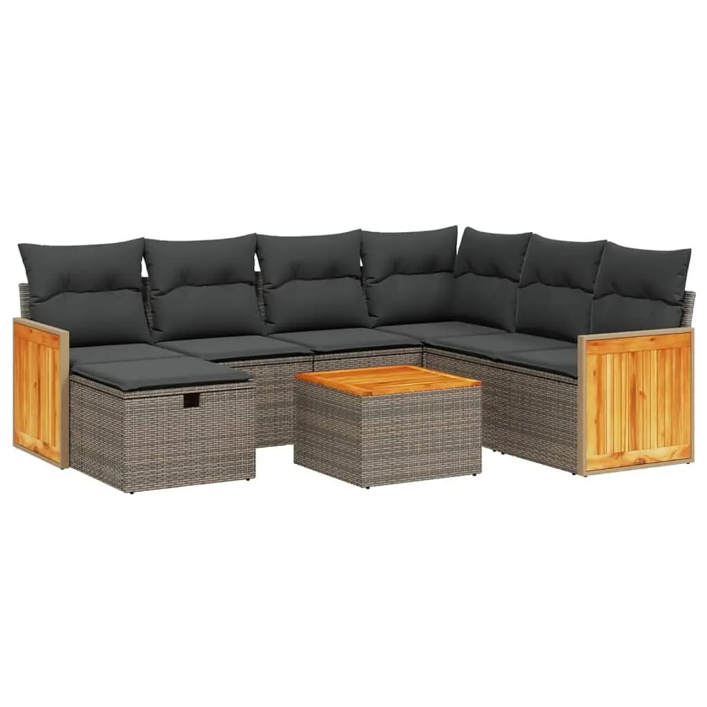 8 Piece Garden Sofa Set with Cushions Grey Poly Rattan 3265771 - Furniture