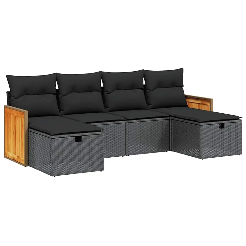 6 Piece Garden Sofa Set with Cushions Black Poly Rattan 3265773 - Furniture