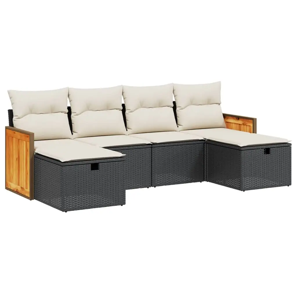6 Piece Garden Sofa Set with Cushions Black Poly Rattan 3265774 - Furniture