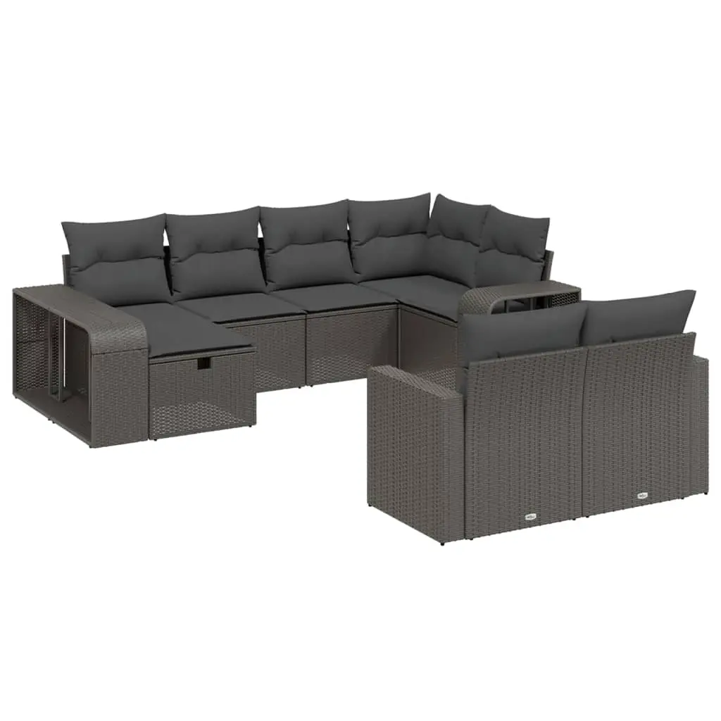 10 Piece Garden Sofa Set with Cushions Black Poly Rattan 3266235 - Furniture