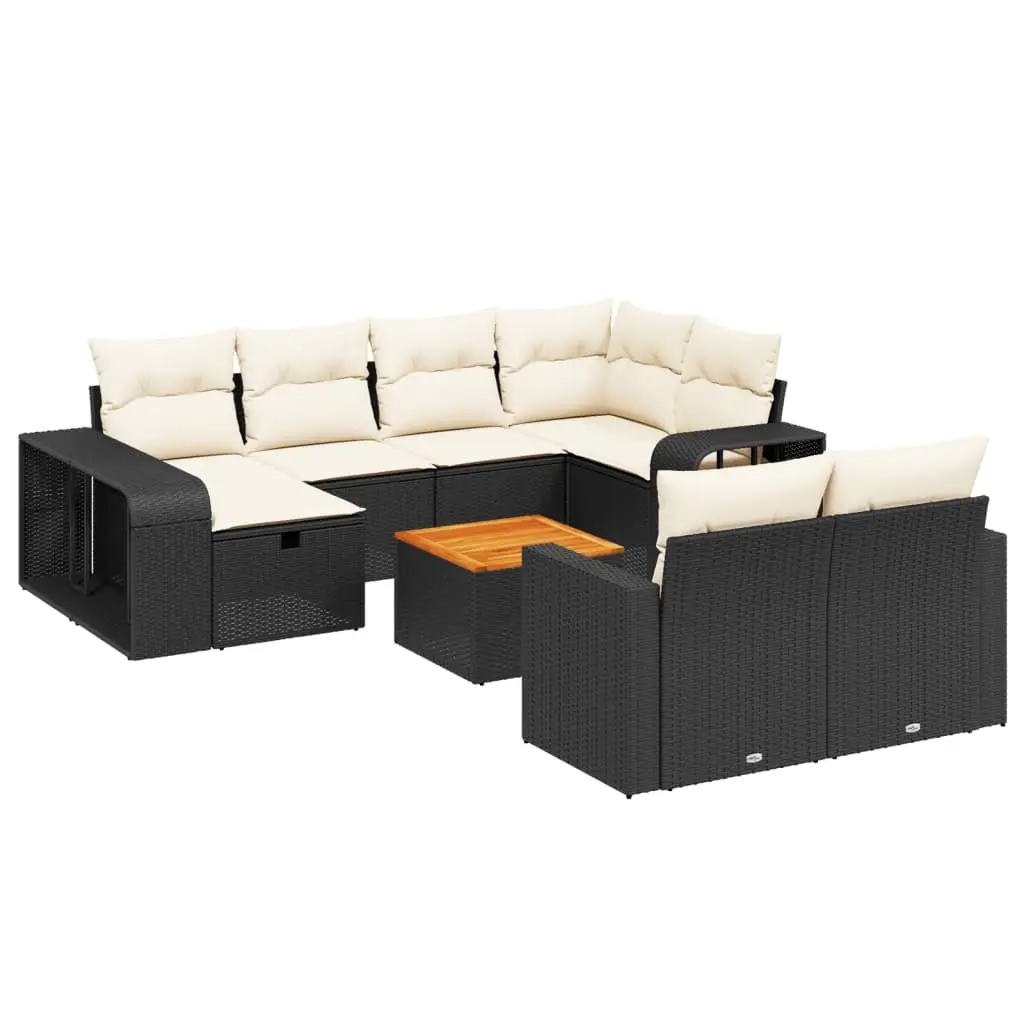 11 Piece Garden Sofa Set with Cushions Black Poly Rattan 3266256 - Furniture