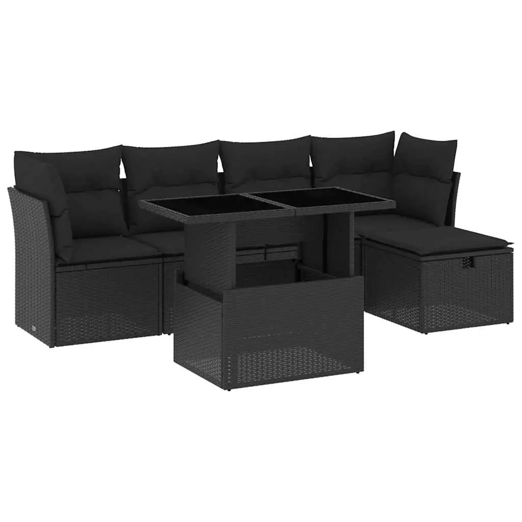 6 Piece Garden Sofa Set with Cushions Black Poly Rattan 3274635 - Furniture