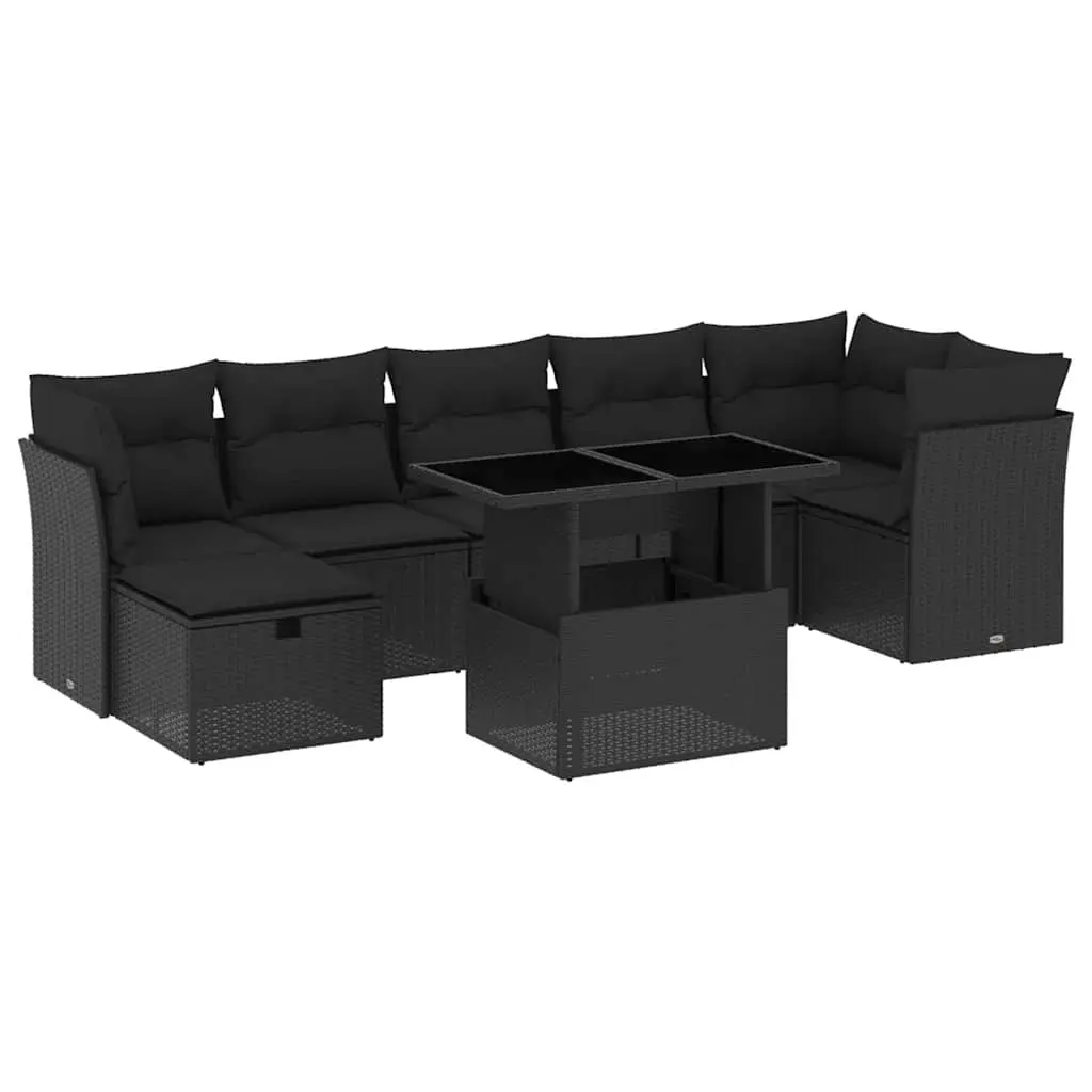 8 Piece Garden Sofa Set with Cushions Black Poly Rattan 3274665 - Furniture