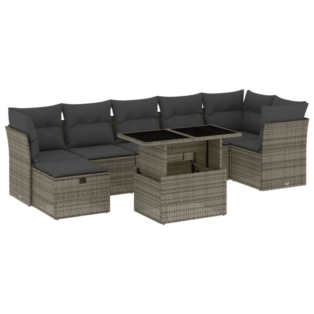 8 Piece Garden Sofa Set with Cushions Grey Poly Rattan 3274670 - Furniture
