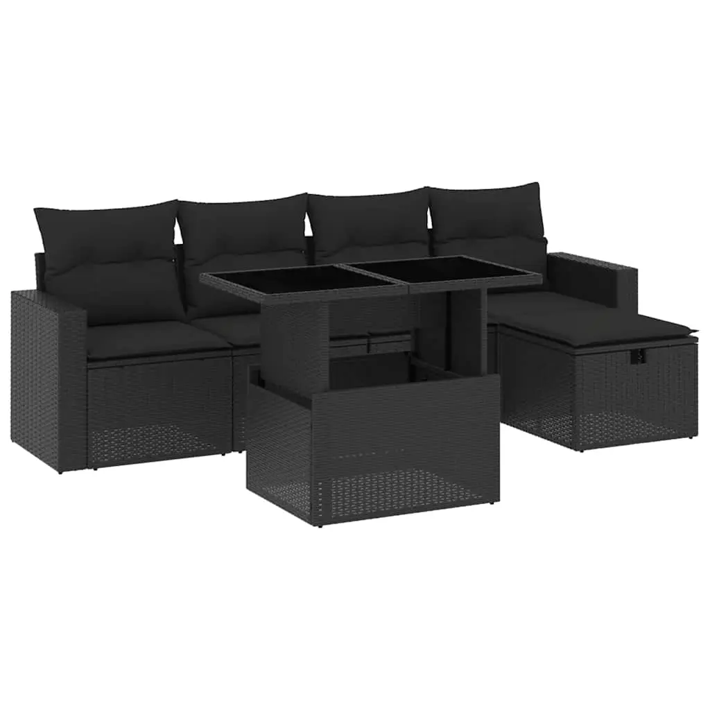 6 Piece Garden Sofa Set with Cushions Black Poly Rattan 3274805 - Furniture