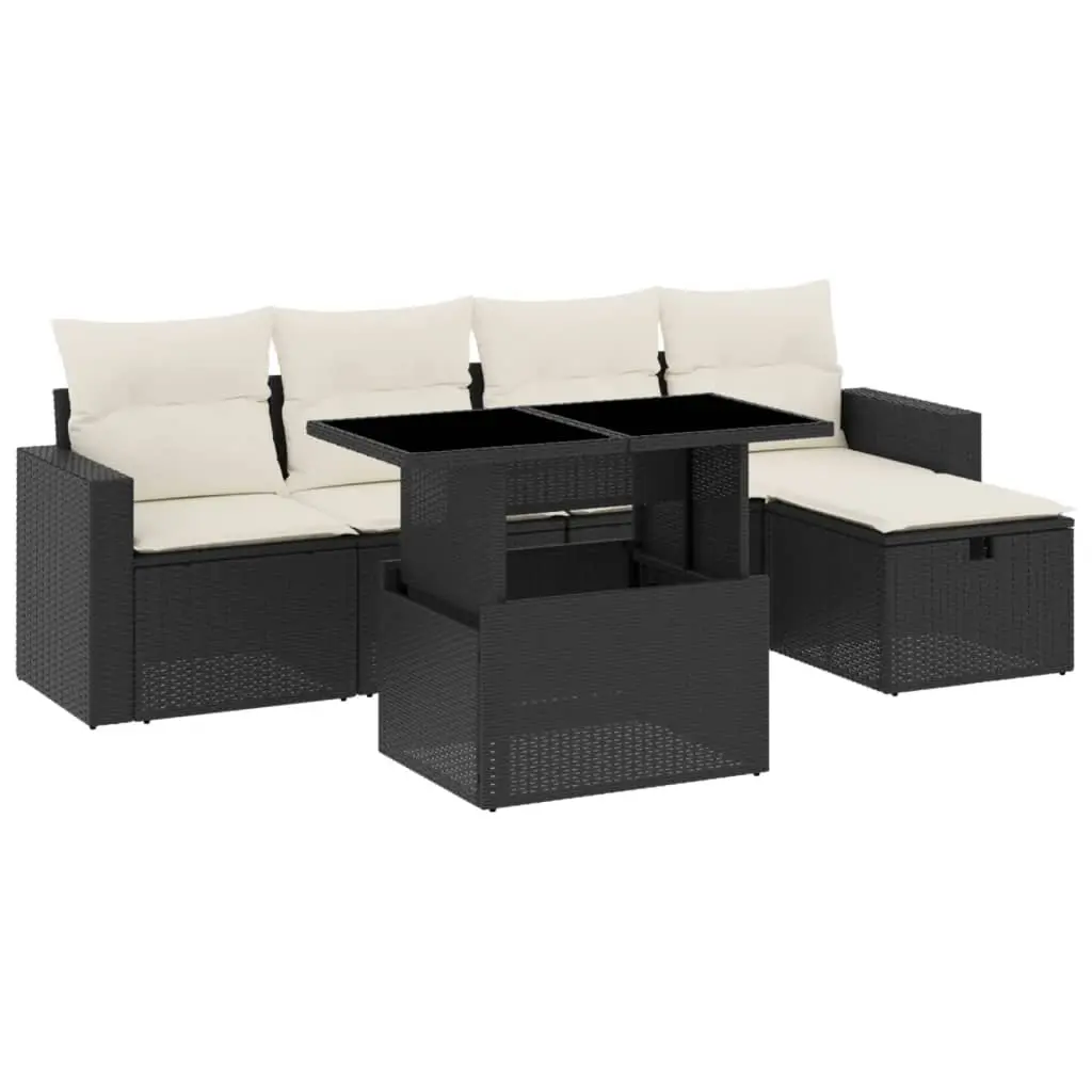 6 Piece Garden Sofa Set with Cushions Black Poly Rattan 3274806 - Furniture