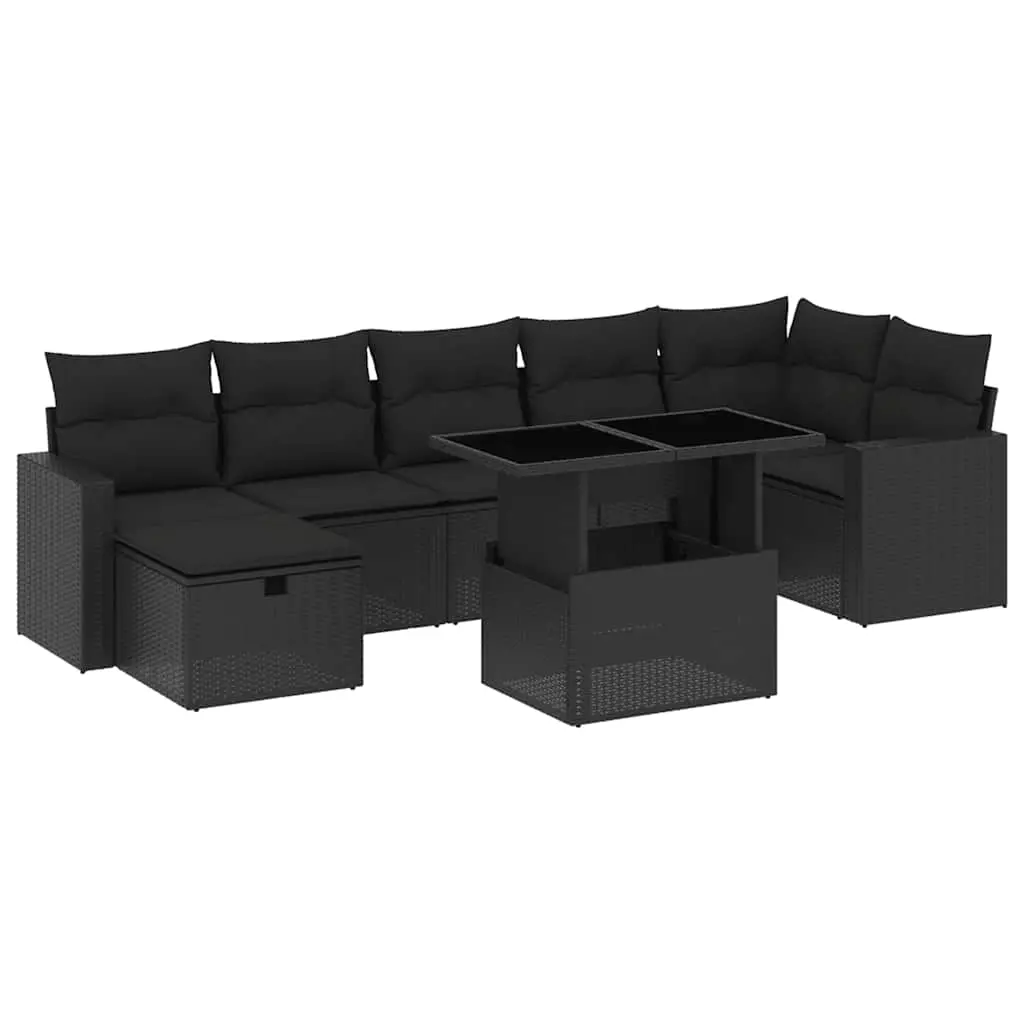 8 Piece Garden Sofa Set with Cushions Black Poly Rattan 3274825 - Furniture
