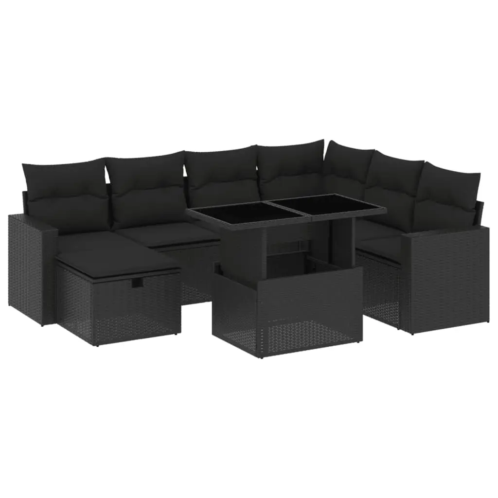 8 Piece Garden Sofa Set with Cushions Black Poly Rattan 3274835 - Furniture