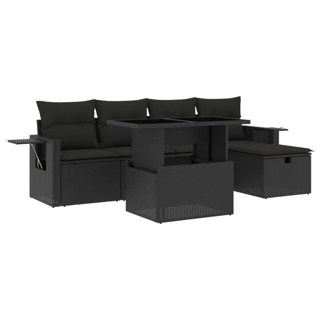 6 Piece Garden Sofa Set with Cushions Black Poly Rattan 3274965 - Furniture