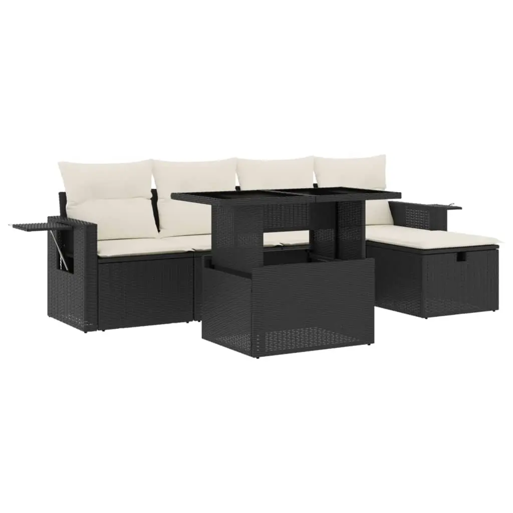 6 Piece Garden Sofa Set with Cushions Black Poly Rattan 3274966 - Furniture