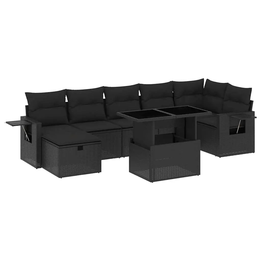 8 Piece Garden Sofa Set with Cushions Black Poly Rattan 3274985 - Furniture