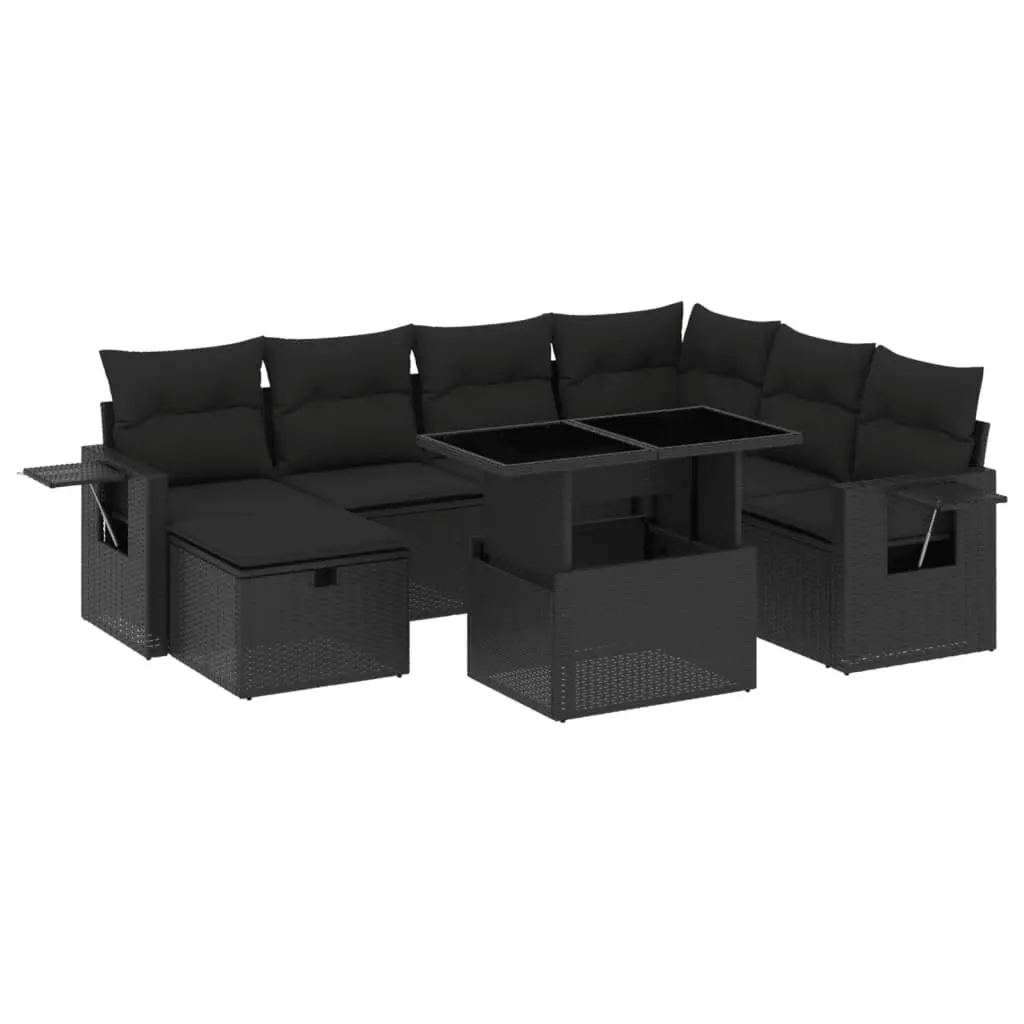 8 Piece Garden Sofa Set with Cushions Black Poly Rattan 3274995 - Furniture