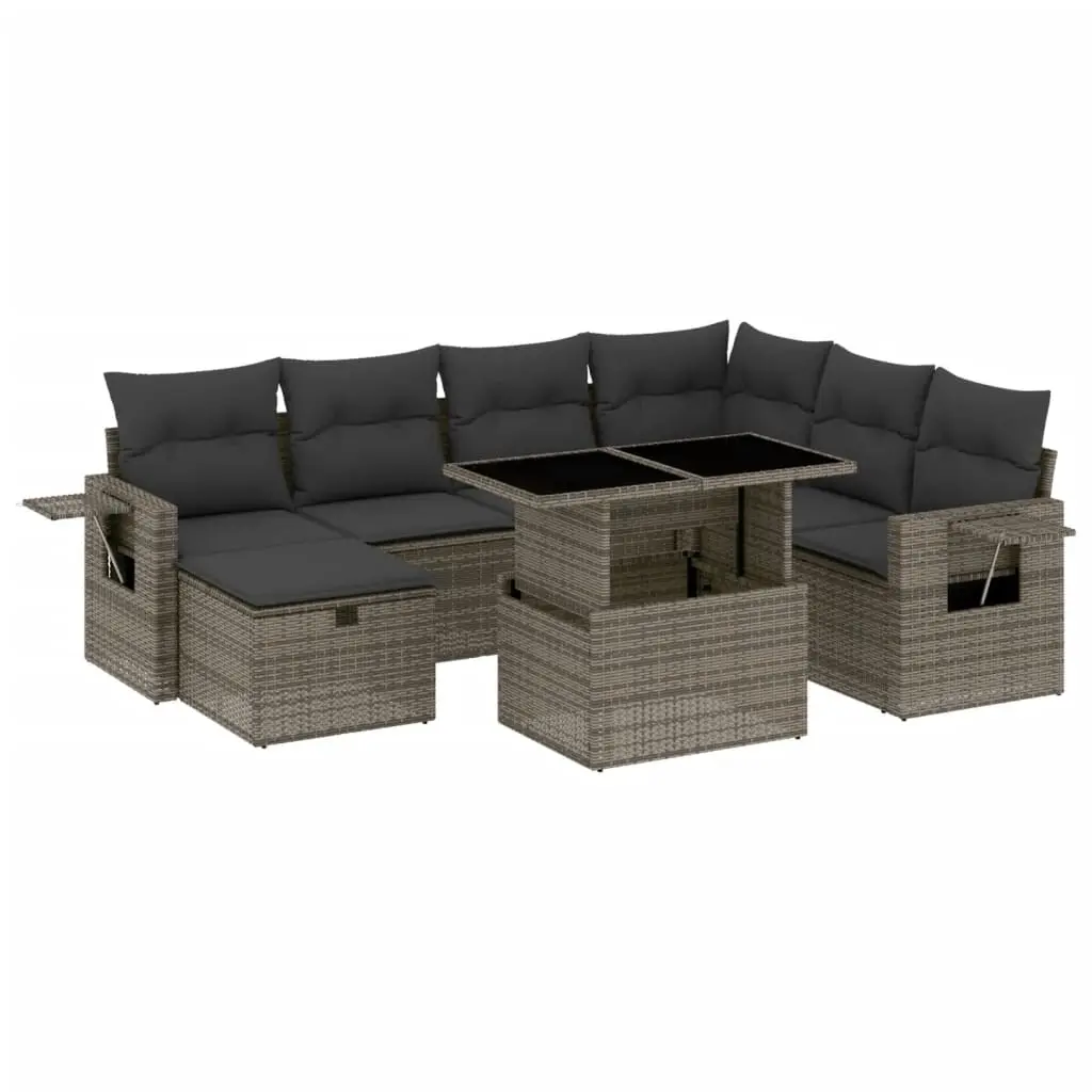 8 Piece Garden Sofa Set with Cushions Grey Poly Rattan 3275000 - Furniture