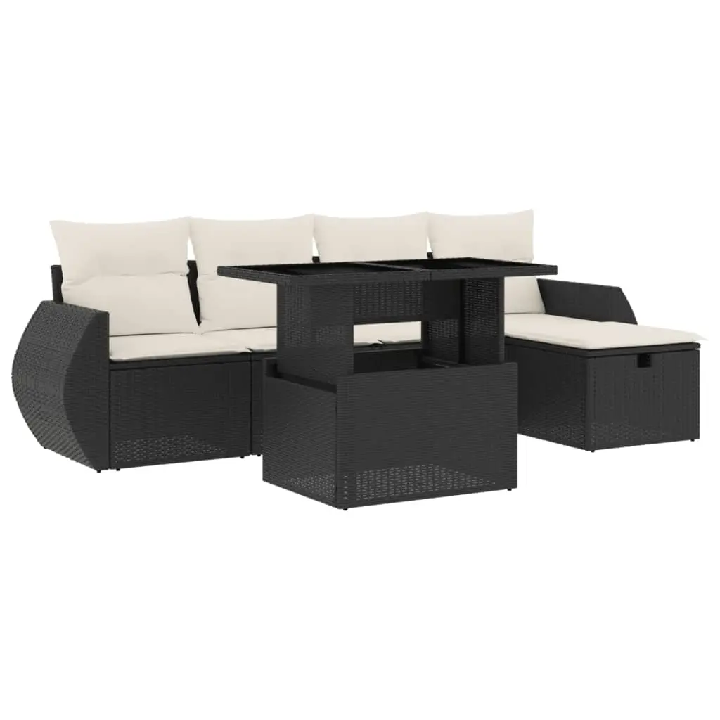 6 Piece Garden Sofa Set with Cushions Black Poly Rattan 3275126 - Furniture