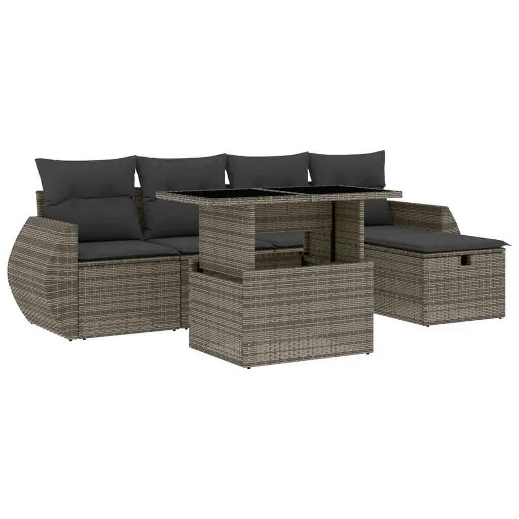 6 Piece Garden Sofa Set with Cushions Grey Poly Rattan 3275130 - Furniture