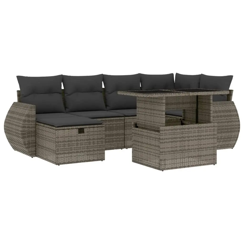 7 Piece Garden Sofa Set with Cushions Grey Poly Rattan 3275140 - Furniture