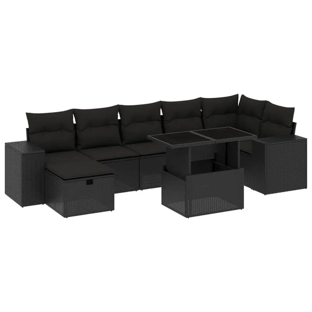8 Piece Garden Sofa Set with Cushions Black Poly Rattan 3275305 - Furniture