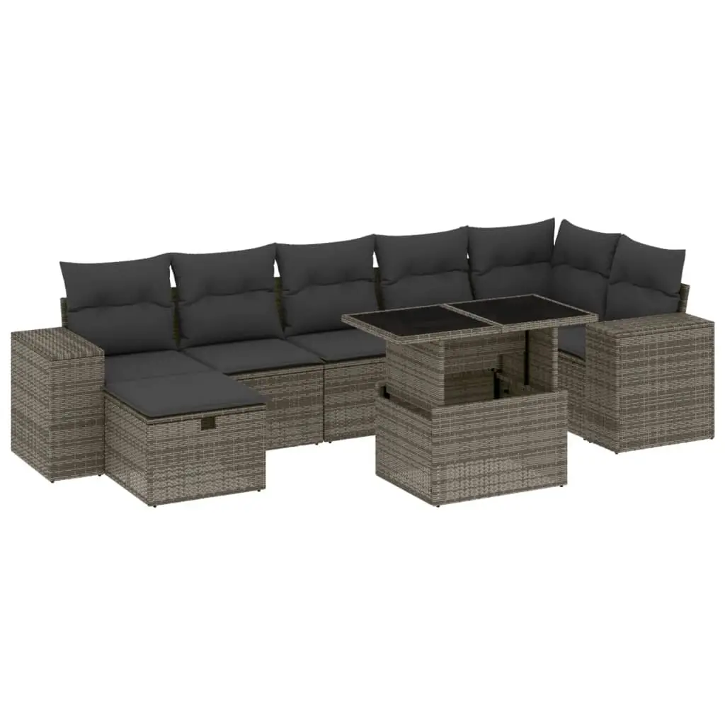 8 Piece Garden Sofa Set with Cushions Grey Poly Rattan 3275310 - Furniture