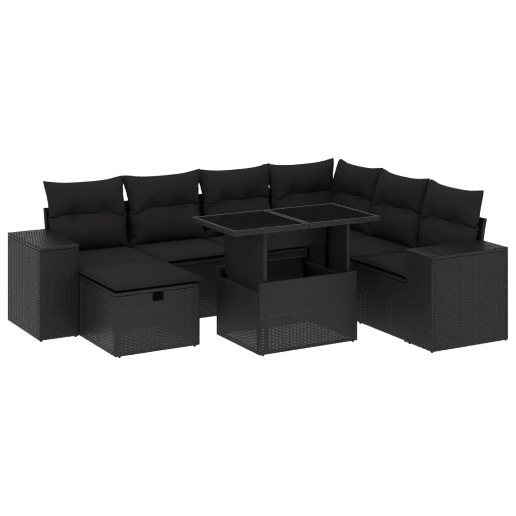 8 Piece Garden Sofa Set with Cushions Black Poly Rattan 3275315 - Furniture