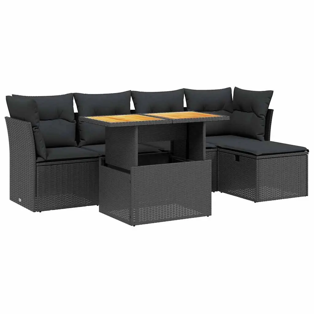 6 Piece Garden Sofa Set with Cushions Black Poly Rattan 3275463 - Furniture