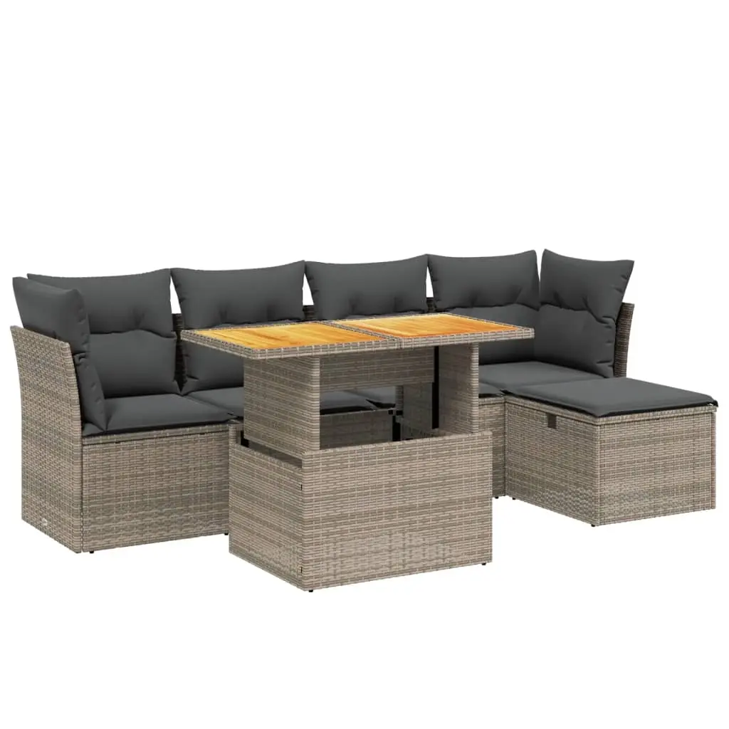 6 Piece Garden Sofa Set with Cushions Grey Poly Rattan 3275468 - Furniture