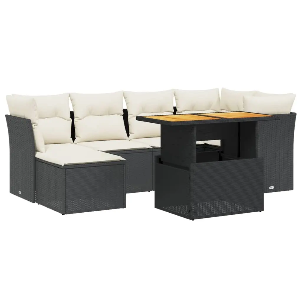 7 Piece Garden Sofa Set with Cushions Black Poly Rattan 3275478 - Furniture