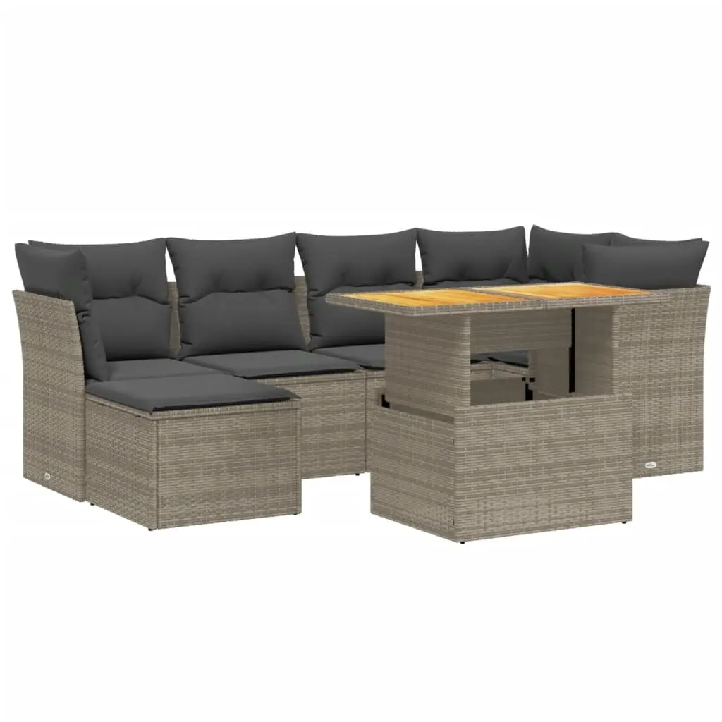 7 Piece Garden Sofa Set with Cushions Grey Poly Rattan 3275482 - Furniture