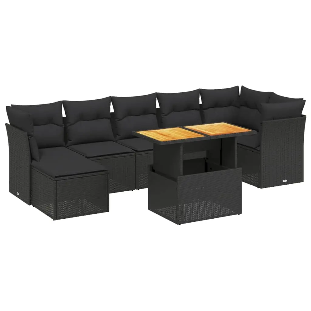 8 Piece Garden Sofa Set with Cushions Black Poly Rattan 3275484 - Furniture