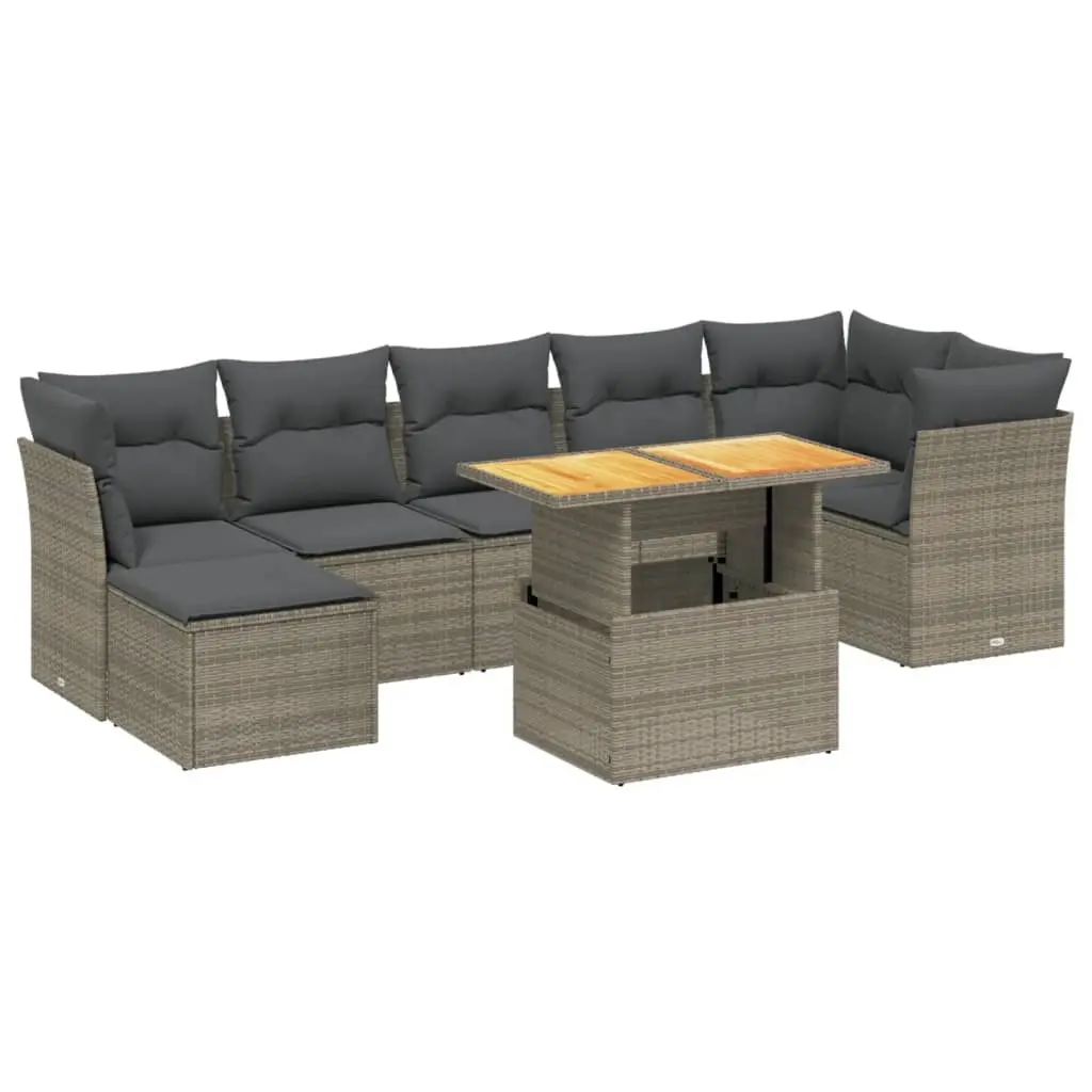 8 Piece Garden Sofa Set with Cushions Grey Poly Rattan 3275489 - Furniture