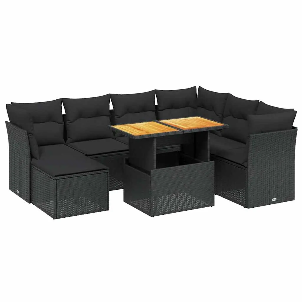 8 Piece Garden Sofa Set with Cushions Black Poly Rattan 3275491 - Furniture