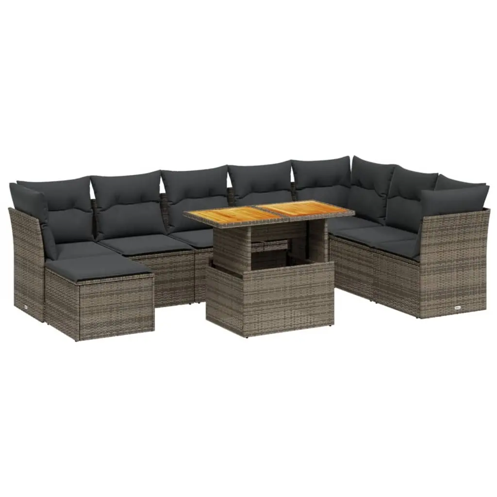 9 Piece Garden Sofa Set with Cushions Grey Poly Rattan 3275517 - Furniture