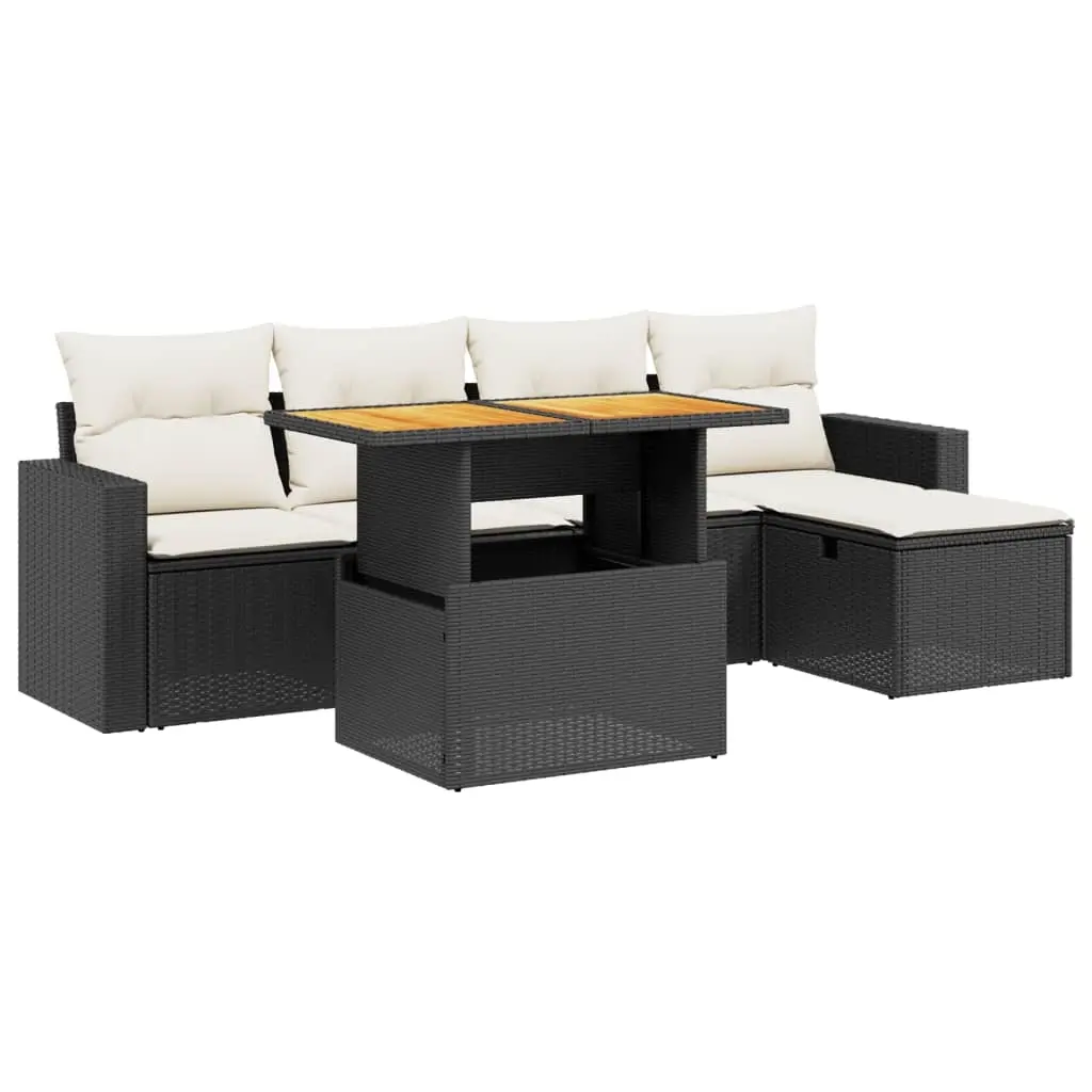 6 Piece Garden Sofa Set with Cushions Black Poly Rattan 3275583 - Furniture