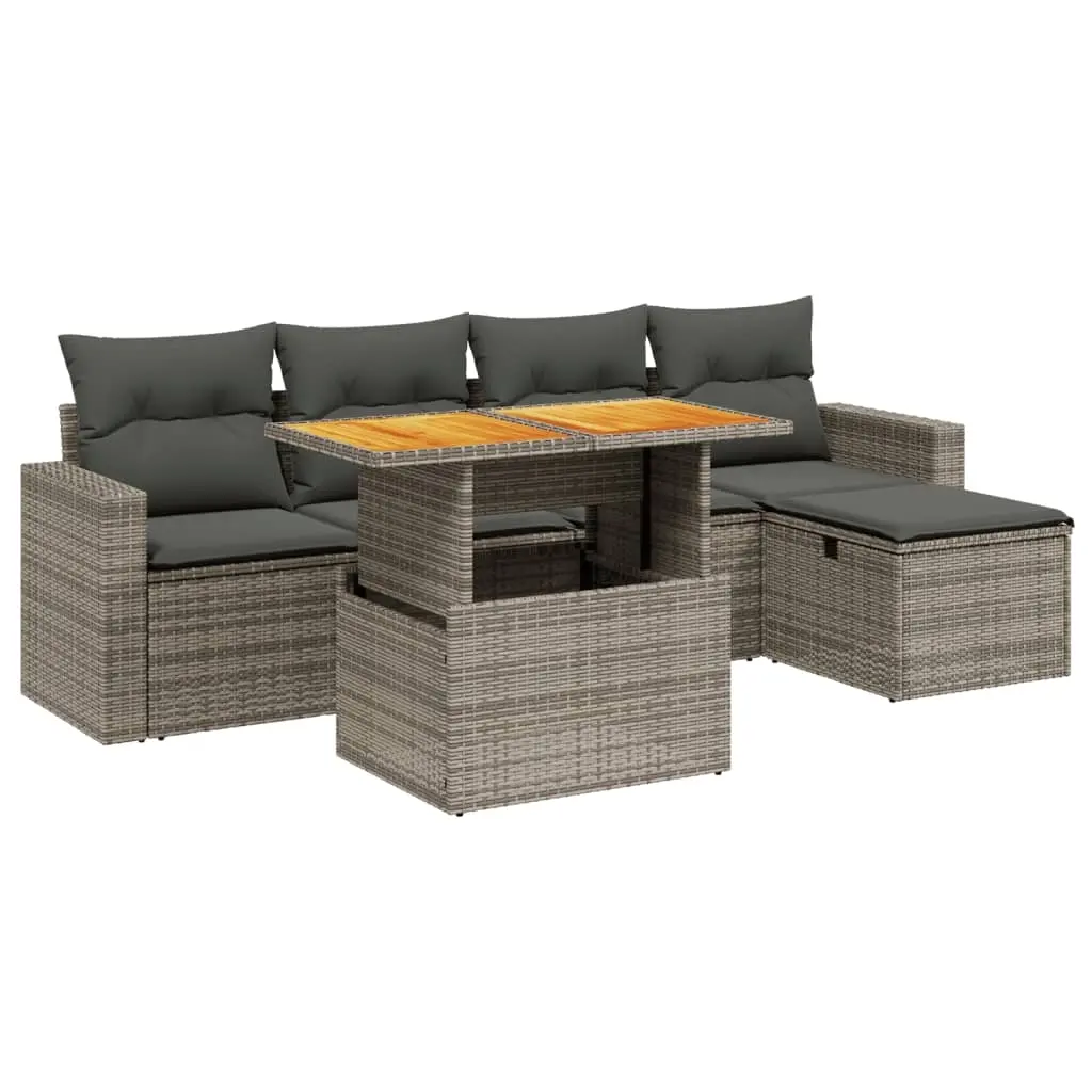 6 Piece Garden Sofa Set with Cushions Grey Poly Rattan 3275587 - Furniture