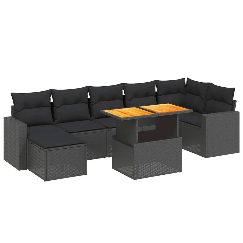 8 Piece Garden Sofa Set with Cushions Black Poly Rattan 3275596 - Furniture