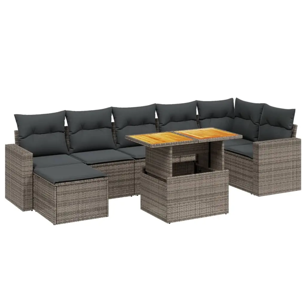 8 Piece Garden Sofa Set with Cushions Grey Poly Rattan 3275601 - Furniture