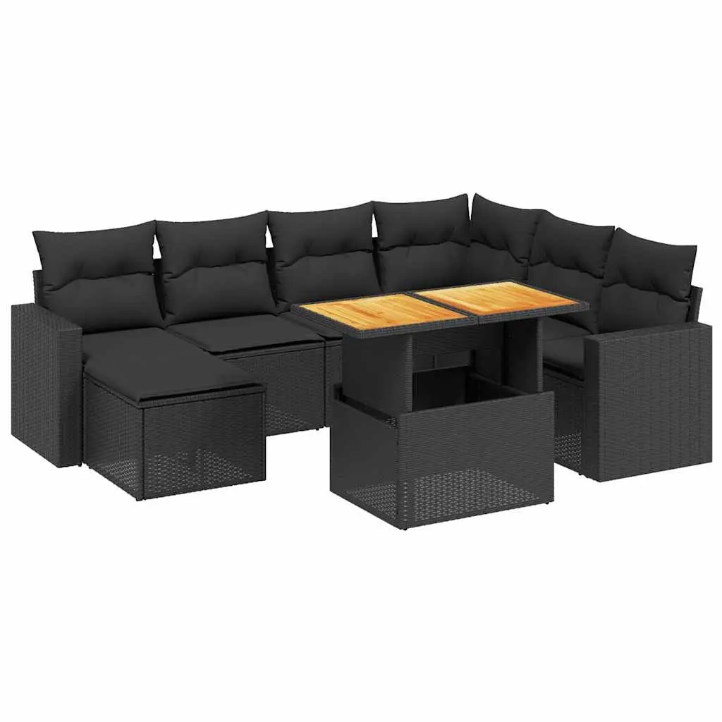 8 Piece Garden Sofa Set with Cushions Black Poly Rattan 3275603 - Furniture