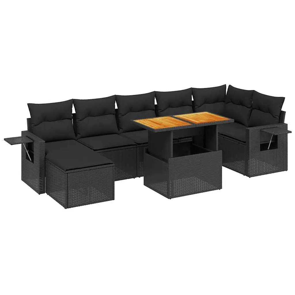 8 Piece Garden Sofa Set with Cushions Black Poly Rattan 3275708 - Furniture