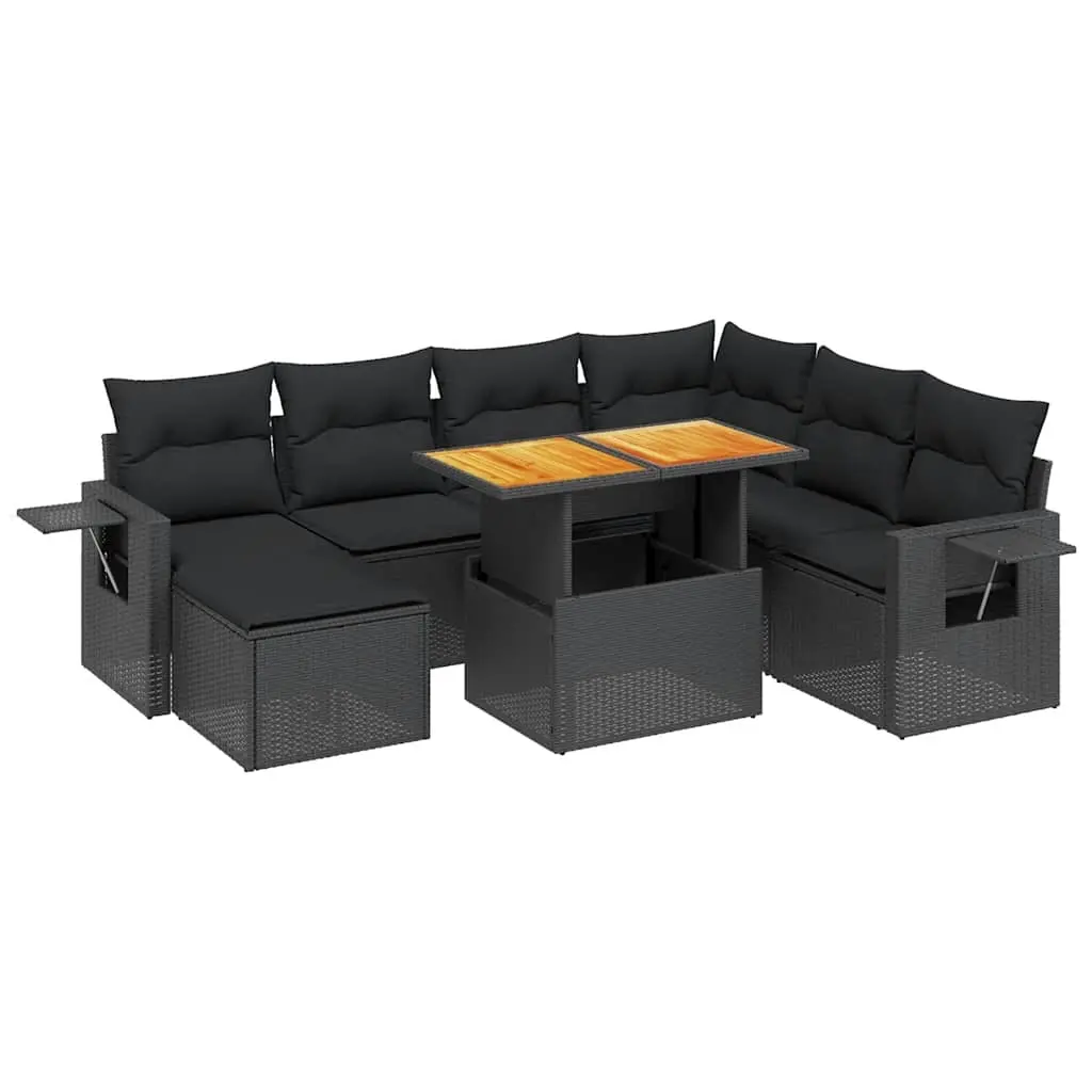 8 Piece Garden Sofa Set with Cushions Black Poly Rattan 3275715 - Furniture