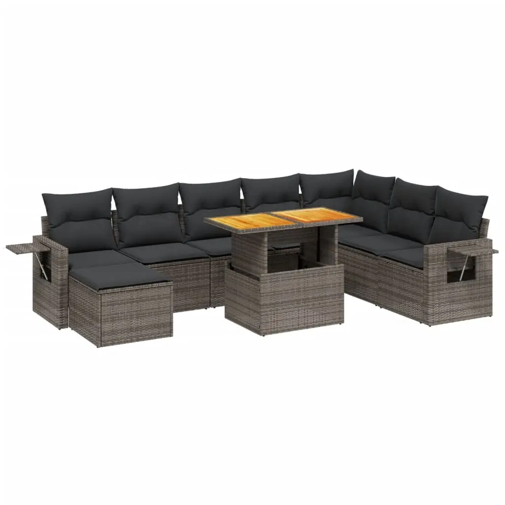 9 Piece Garden Sofa Set with Cushions Grey Poly Rattan 3275741 - Furniture