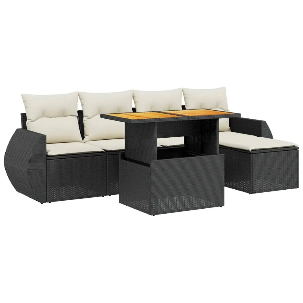 6 Piece Garden Sofa Set with Cushions Black Poly Rattan 3275807 - Furniture