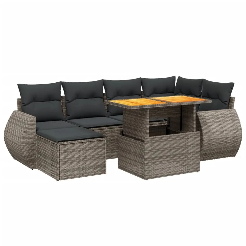 7 Piece Garden Sofa Set with Cushions Grey Poly Rattan 3275818 - Furniture