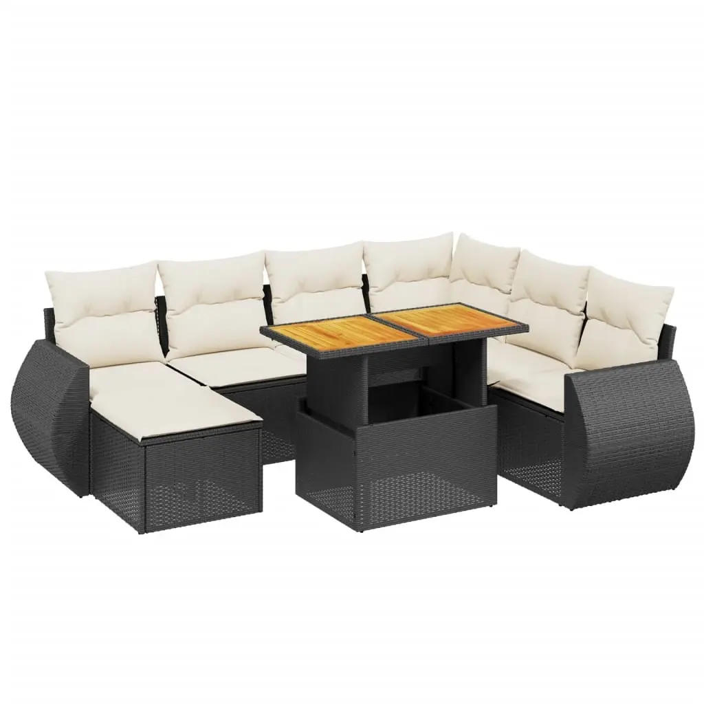 8 Piece Garden Sofa Set with Cushions Black Poly Rattan 3275828 - Furniture