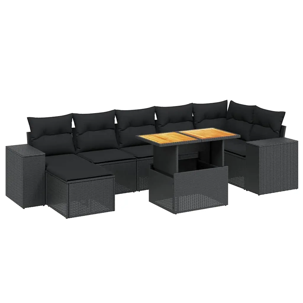 8 Piece Garden Sofa Set with Cushions Black Poly Rattan 3275932 - Furniture