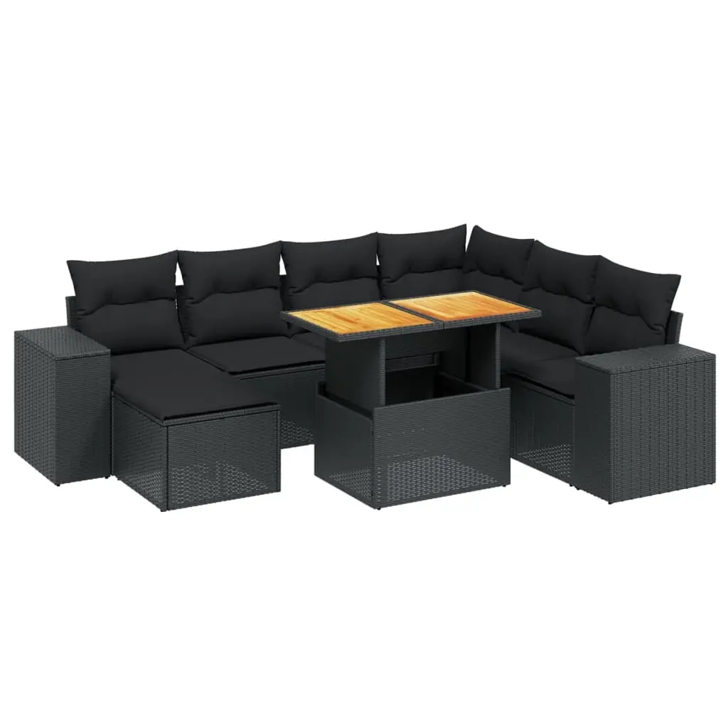 8 Piece Garden Sofa Set with Cushions Black Poly Rattan 3275939 - Furniture