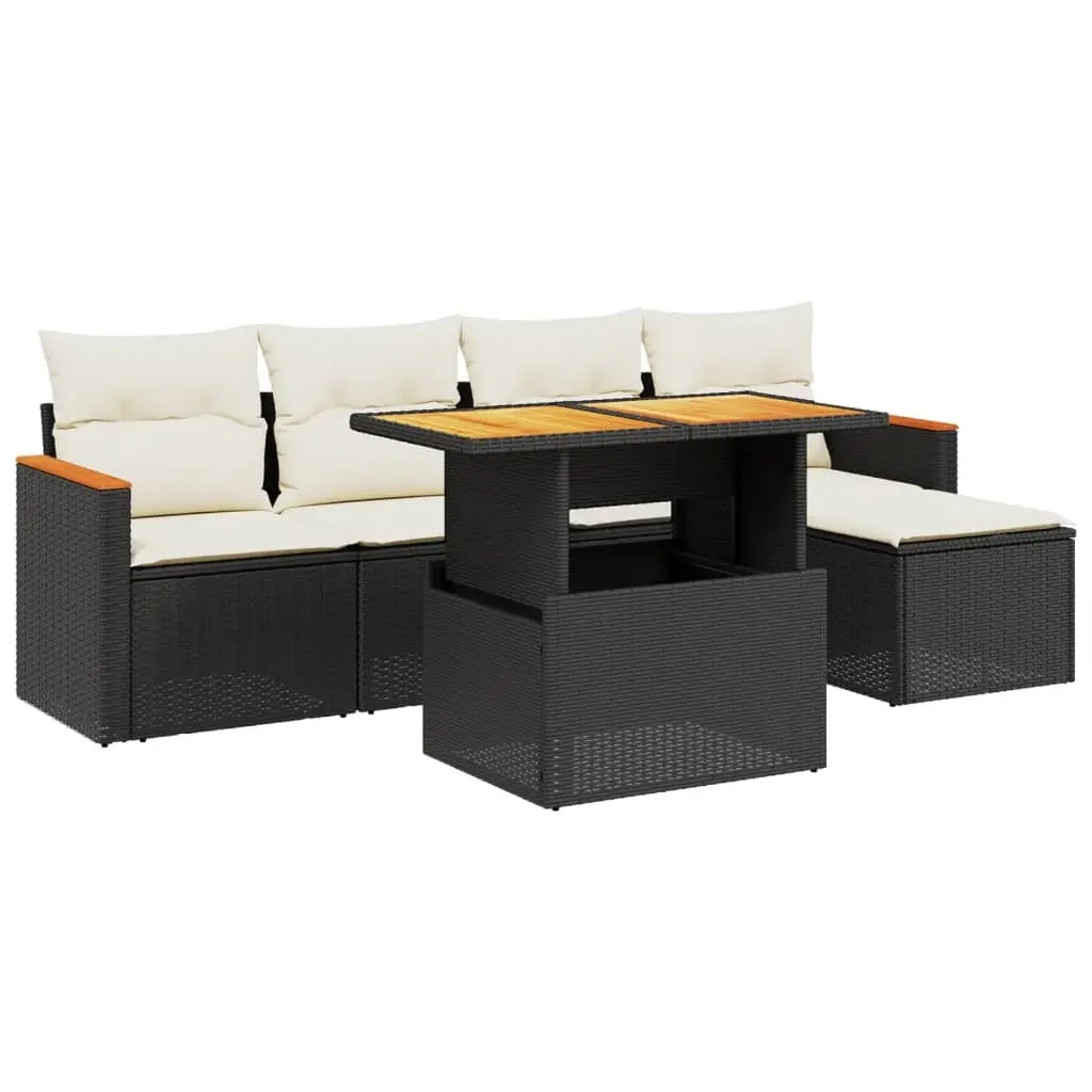 6 Piece Garden Sofa Set with Cushions Black Poly Rattan 3276031 - Furniture