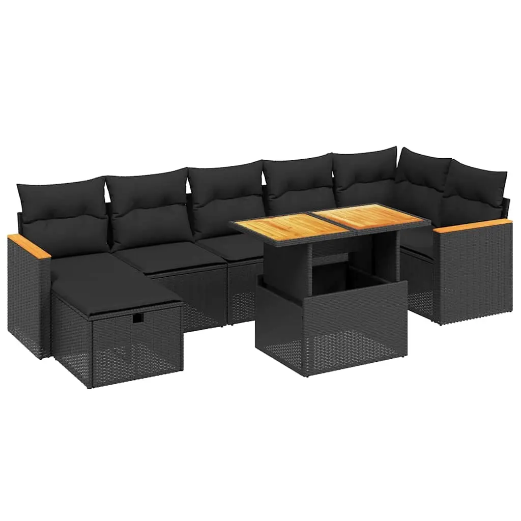 8 Piece Garden Sofa Set with Cushions Black Poly Rattan 3276044 - Furniture