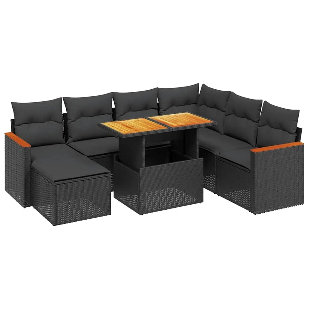 8 Piece Garden Sofa Set with Cushions Black Poly Rattan 3276051 - Furniture